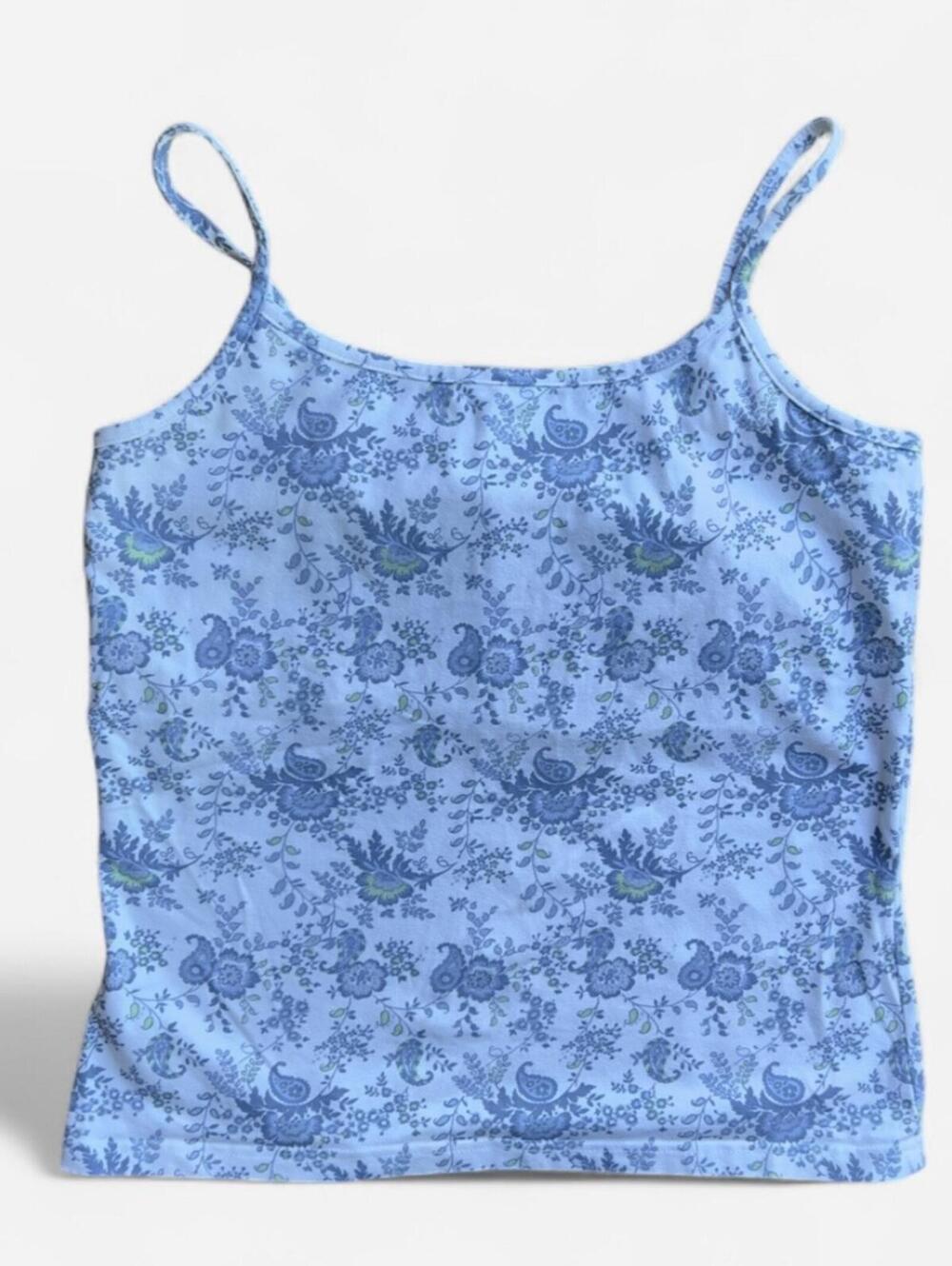 Gloria Vanderbilt Vintage Y2K Blue and Green Paisley Camisole Top